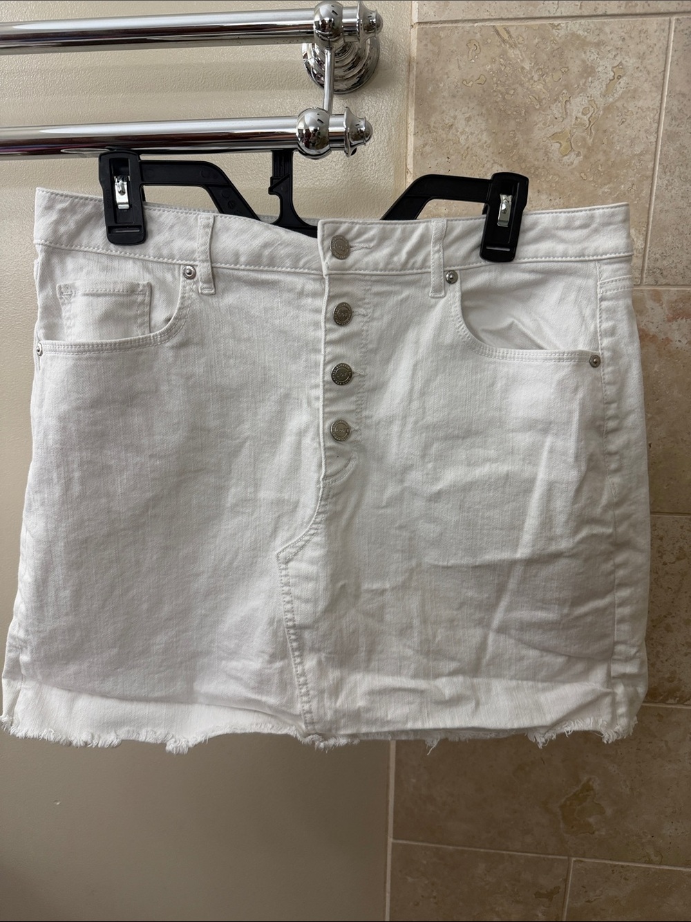 LOFT White Button-Front Denim Mini Skirt